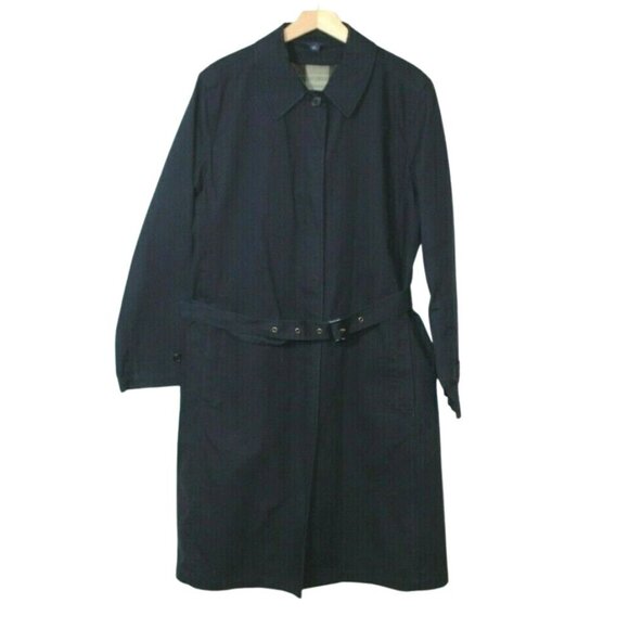 Lands End womens trench coat size L navy belted long vented back wool lined long - Picture 1 of 11